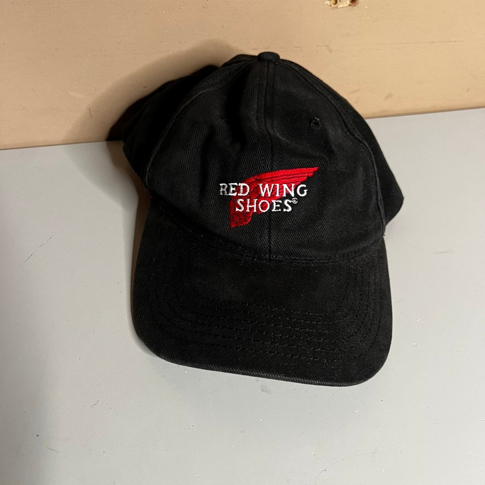 Red Wing Shoes Hat Mens Black Cotton Adjustable Strapback‎ Baseball Cap Logo